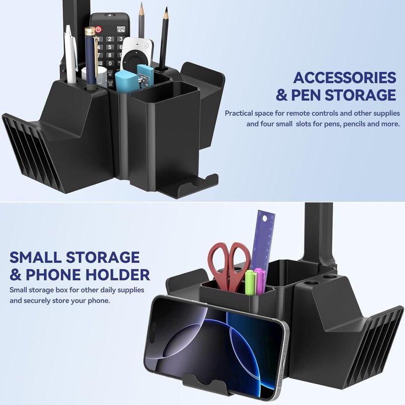 KDD Dual Controller Holder with Headphone Stand - Multi-Functional Desk Storage Box with Phone Holder - Universal Controller Stand with Desktop Organizer for Remote Control Pen Accessories(Black) - Image 4